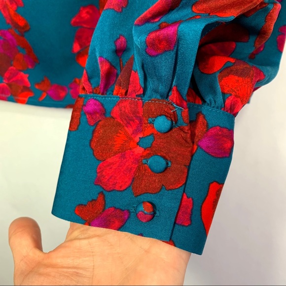 A New Day Blue / Red Floral Long Sleeve Blouse NWT - Picture 4 of 7